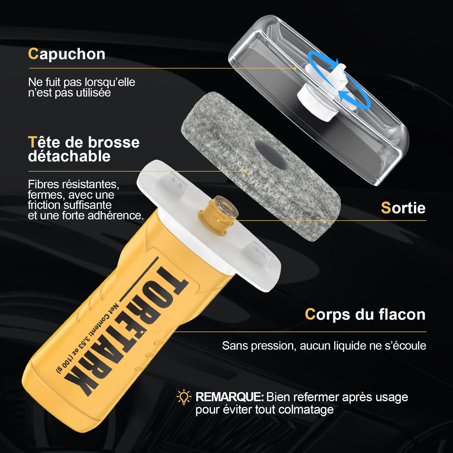 Toretark® Brosse dégraissante ultime pour élimination du film d'huile automobile