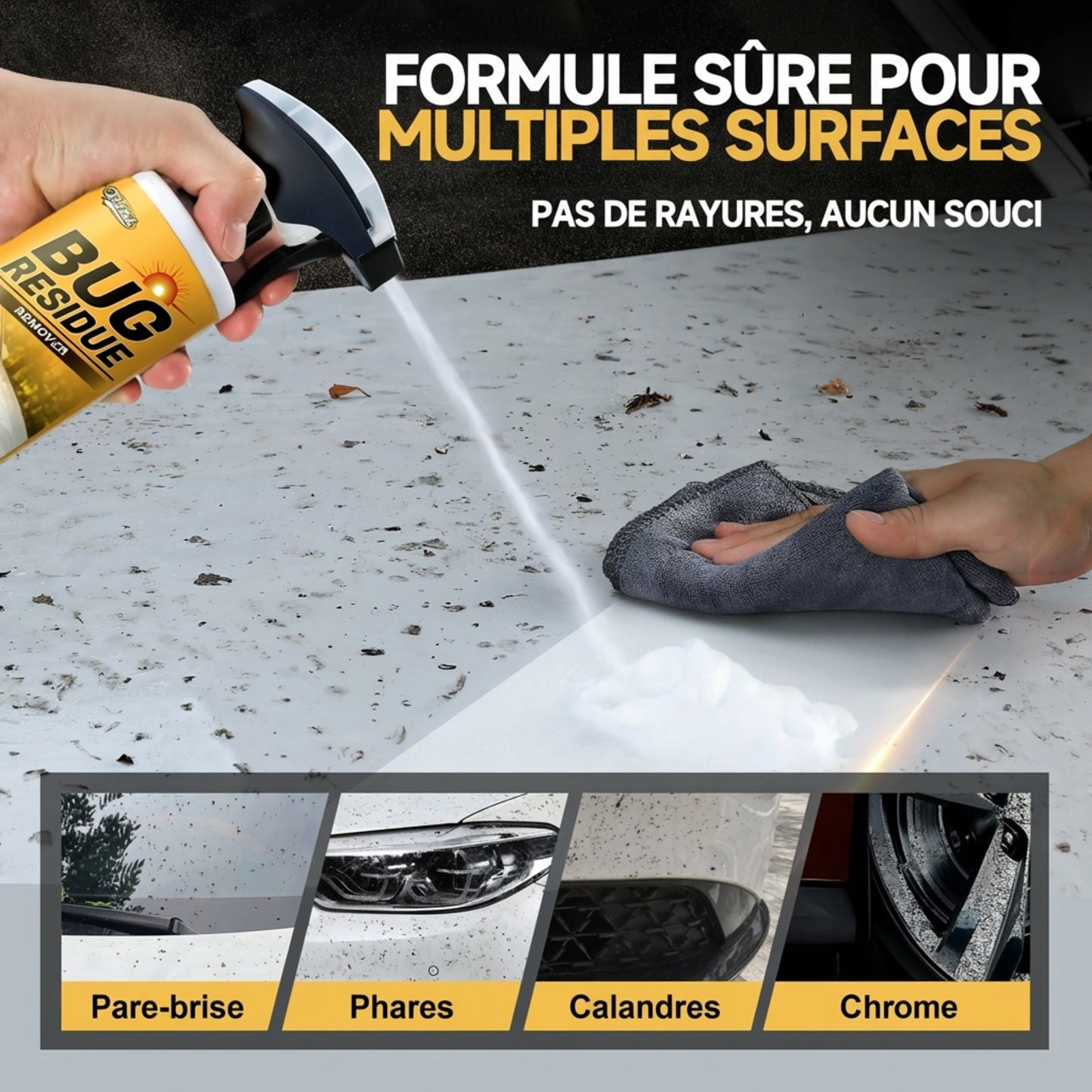 Spray puissant éliminateur d’insectes pour voiture