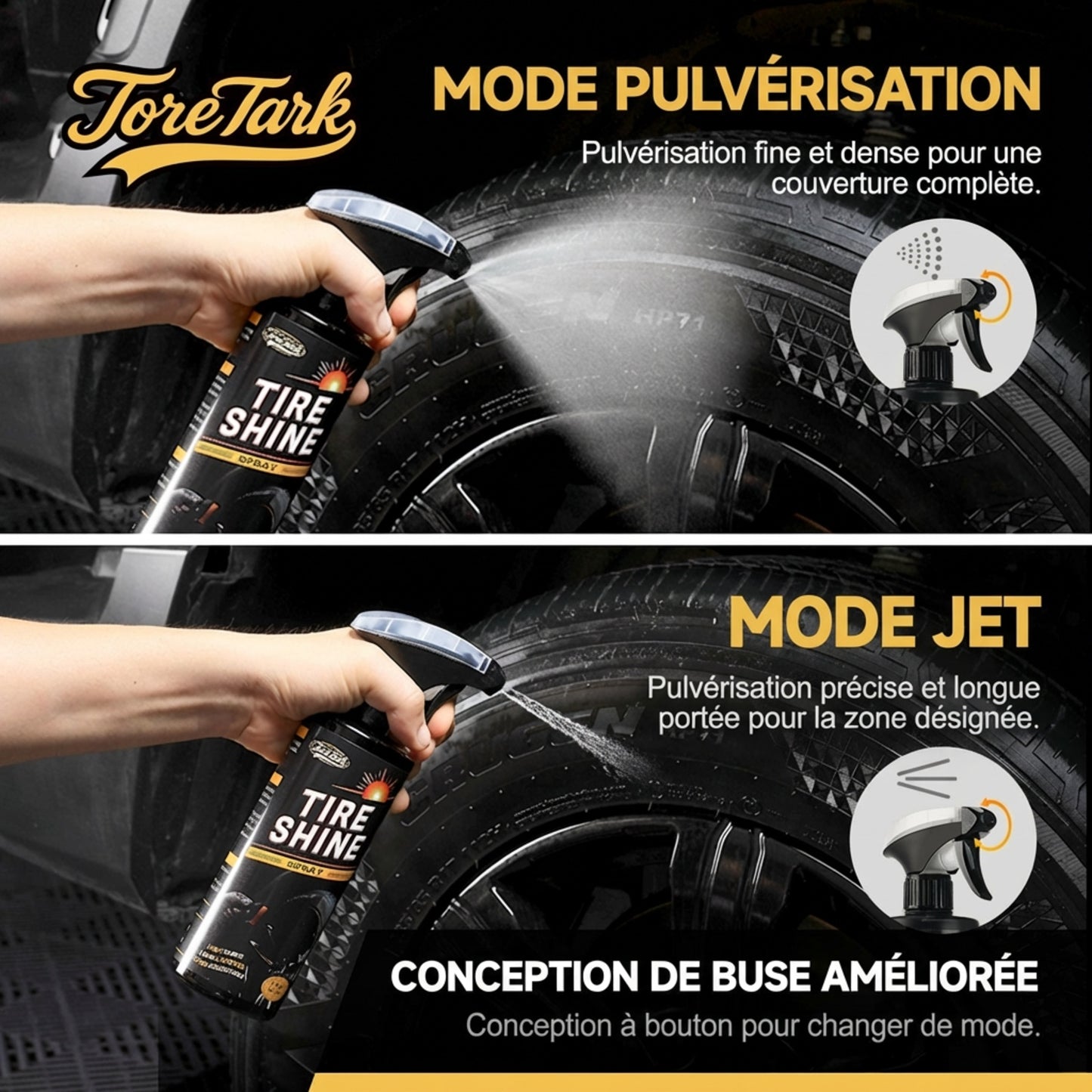 Spray Brillant pour Pneus Anti-Taches à Effet Instantané et Longue Durée